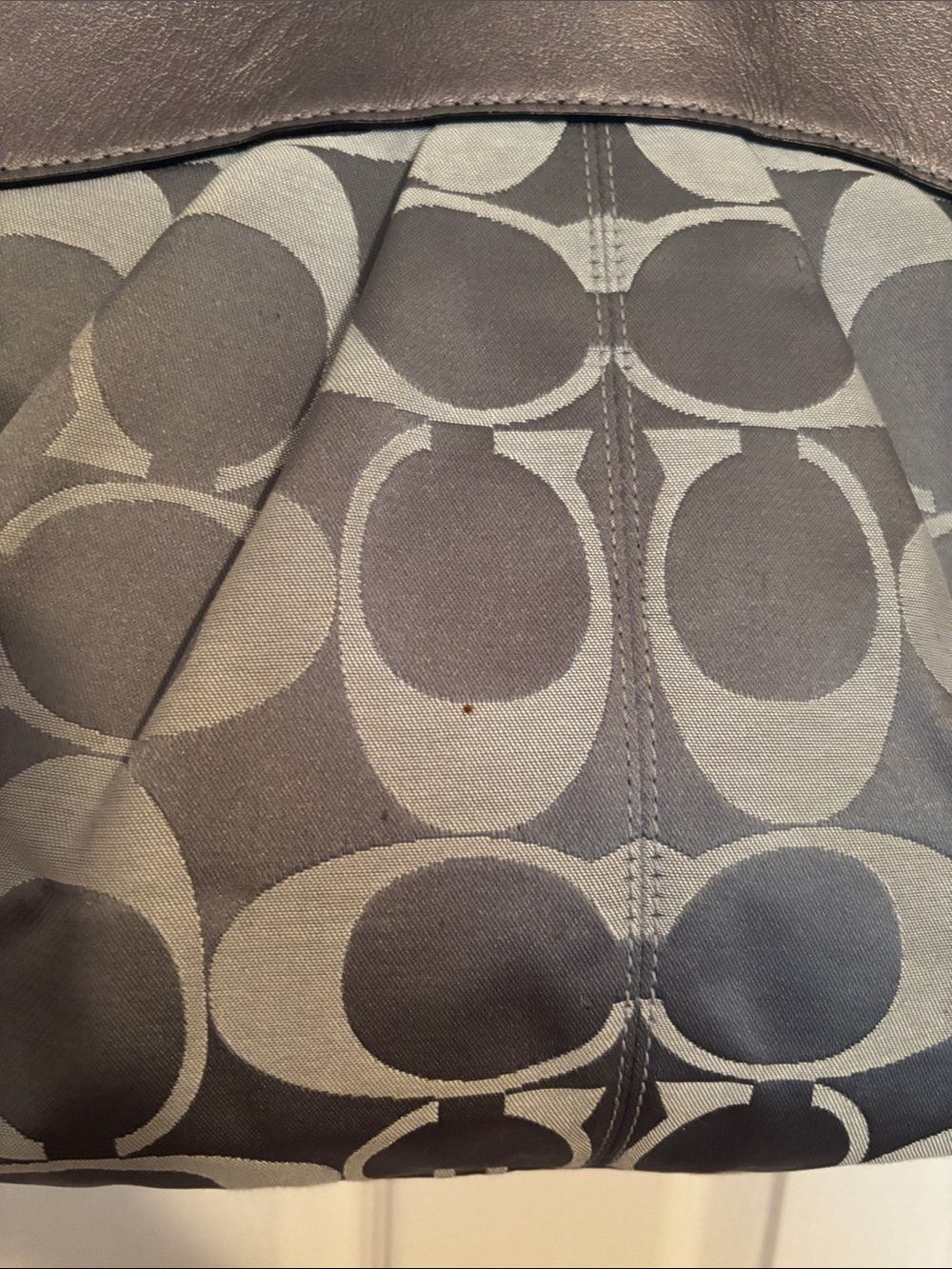 Coach Gray Signature Canvas Shoulder Bag with Leather Trim - Picture 3 of 14